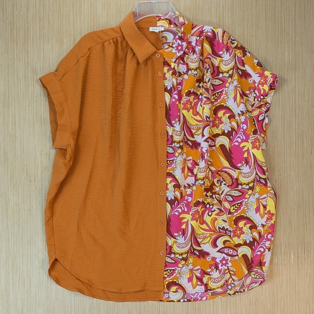 Womens Boho Paisley Floral Retro Colorful Oversized Split Shirt Large Button Up